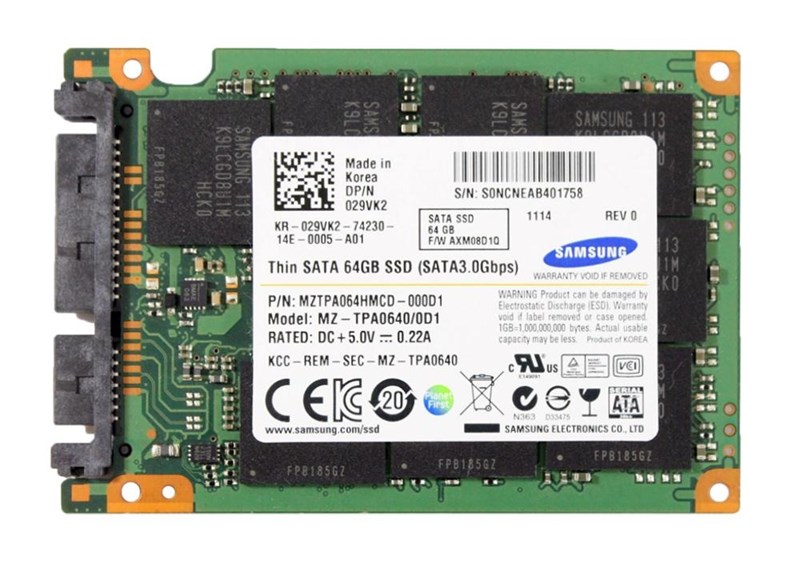 29VK2 Твердотельный накопитель 0 DELL 64GB THIN 1.8 USATA SSD MZTPA064HMCD-000D1 29VK2 - фото 263535