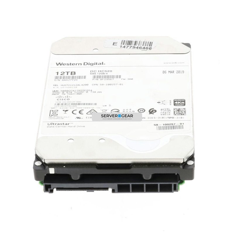 HUH721212AL4200 Жесткий диск WD HUH721212AL4200 Ultrastar DC HC520 Drive 12TB HUH721212AL4200 - фото 320113